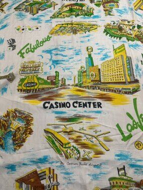Mid Century Vintage Las Vegas Silk Blend Scarf Hotels, Tourist Sites, Casinos